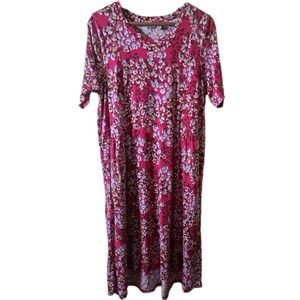LOGO by Lori Goldstein Womens Large Pink Floral Print Midi Dress Casual